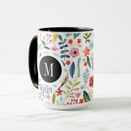 Botanische patronen klinken kleurrijke bladeren en mok (Voorkant links)