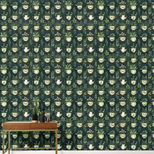 Botanische Patroon Bloempotten Plant Lovers Groen Behang