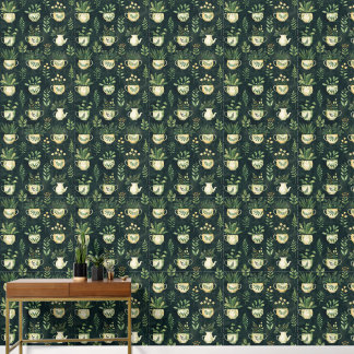 Botanische Patroon Bloempotten Plant Lovers Groen Behang