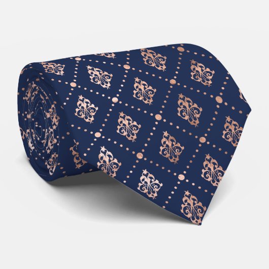 Botanische Patroon Roos Gold Navy Blue Stropdas (Opgerold)