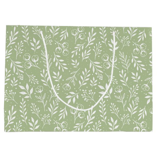 Botanische Patroon Salie Groen - Grote Gift Bag Groot Cadeauzakje (Achterkant)