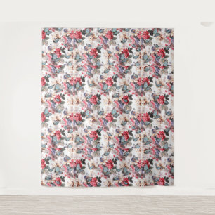  botanische patroonbloemen en vlinder wandkleed