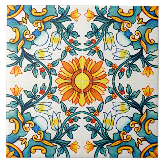 Botanische patterus Middellandse Zee Tegeltje (Voorkant)