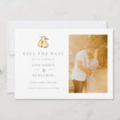 Botanische Peren Foto QR Code Bruiloft Save The Date (Voorkant)