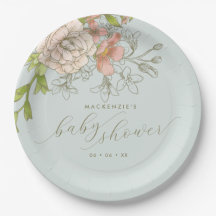  botanische perzik & blauw bloemig Baby shower