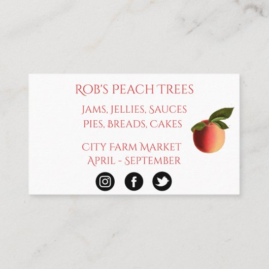 Botanische perziken op wit Visitekaartje (Achterkant)