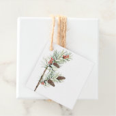 Botanische pijnboomtak en bessen Holiday Gift Labe Bedankjes Labels (In situ)