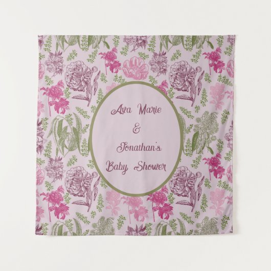 Botanische Pioen Eucalyptus Meisje Baby shower Wandkleed (Voorkant)