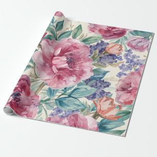 Botanische Pioen Waterverf Lavendel Bloesems Bloem Cadeaupapier
