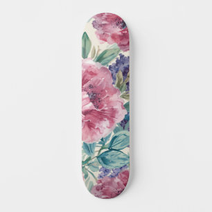 Botanische Pioen Waterverf Lavendel Bloesems Bloem Skateboard