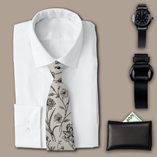 Botanische Planten  Grijs Personaliseer Initiaal Stropdas