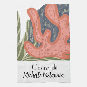 Botanische platenkunst van organisch koraalrif theedoek