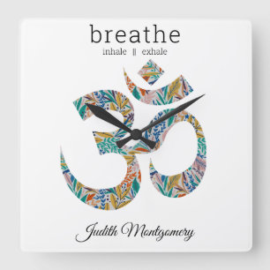 Botanische print, OM symbool, 10.75 Vierkante Klok