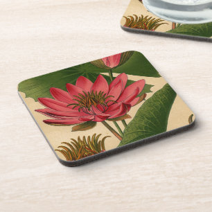 botanische printroze waterLily Lotus Bier Onderzetter
