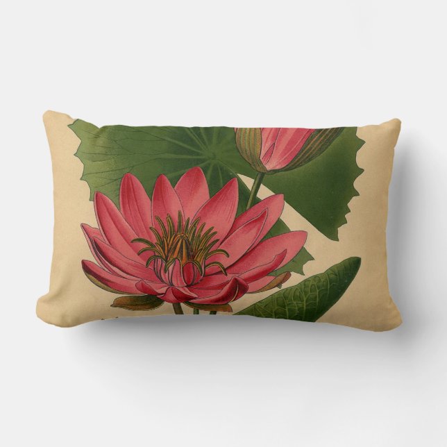  botanische printroze waterLily Lotus Kussen (Voorkant)