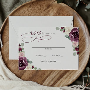Botanische Pruim Goud Bloemen Bruiloft RSVP Briefkaart