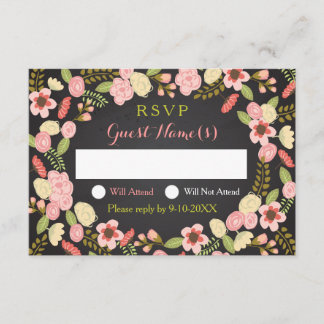 Botanische reactiekaart met grote ademhaling RSVP kaartje
