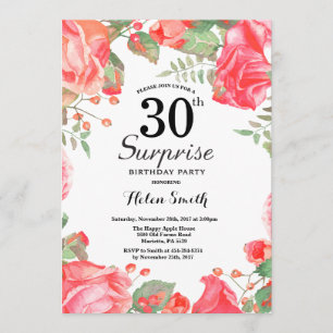 Botanische Red Floral Surprise 30th Birthday Kaart