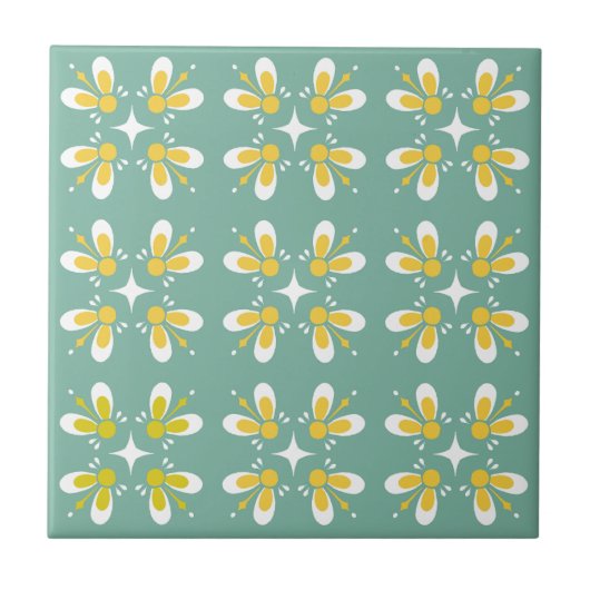 Botanische retro bloemen op de achtergrond van tur tegeltje (Voorkant)