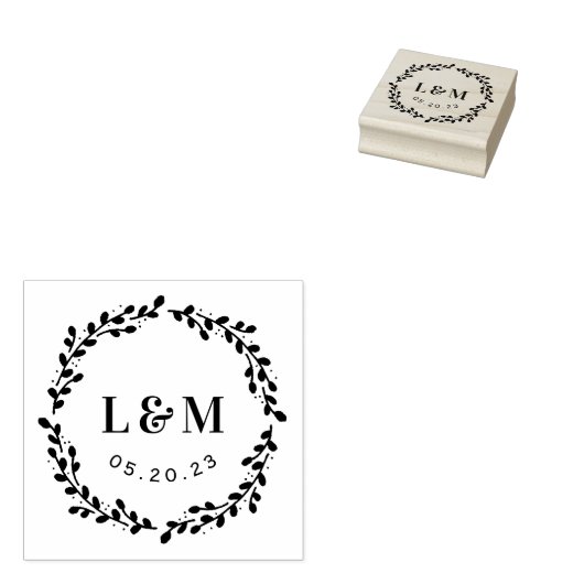 Botanische reuze monogram bruiloft sparen de datum 	rubberstempel (Gestempeld)