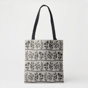 Botanische Rhapsodie Zwarte Bloemensilhouet Botani Draagtas