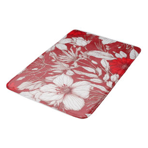 Botanische rode en witte bloemen patroon badmat