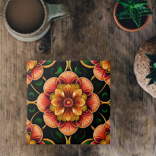 Botanische Rode Floral Illustratie Tegeltje