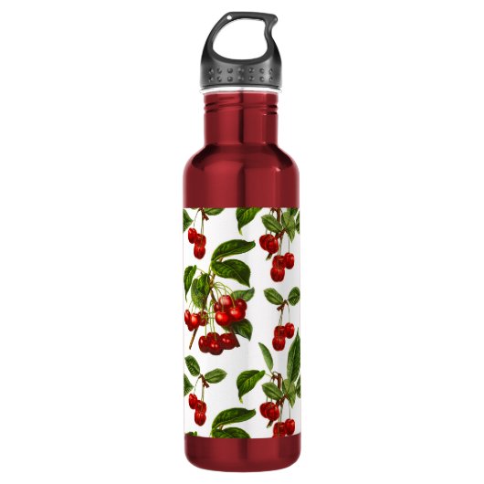  botanische rode kersen afdrukken waterfles  (Voorkant)