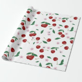 Botanische rode kersen groen & bloesems cadeaupapier (Uitgerold)
