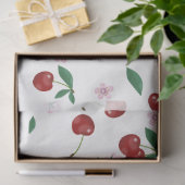 Botanische rode kersen groen & bloesems tissuepapier (Geschenk)