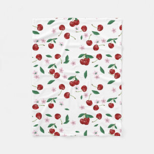 Botanische rode kersen groen & kersenbloesems fleece deken