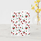 Botanische rode kersen groen & kersenbloesems kaart (Gele Bloem)