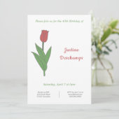 Botanische rode tulp verjaardag uitnodiging (Staand voorkant)