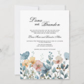 Botanische roze blauwe lente wilde bloemen bruilof kaart (Voorkant)