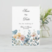 Botanische roze blauwe wilde bloemen Save The Date Kaart (Staand voorkant)