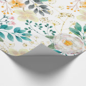 Botanische roze blauwgroen witte sinaasappels bloe cadeaupapier (Hoek)