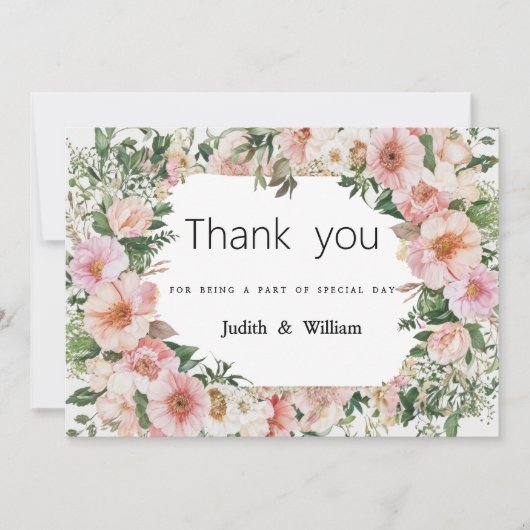 Botanische roze bloesem zomer bloemendank u kaart (Voorkant)