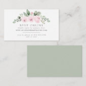 Botanische roze bruiloft website RSVP Informatiekaartje (Voorkant / Achterkant)