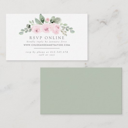 Botanische roze bruiloft website RSVP Informatiekaartje (Voorkant / Achterkant)