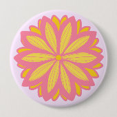 Botanische roze en gele bloem ronde button 4,0 cm (Voorkant)