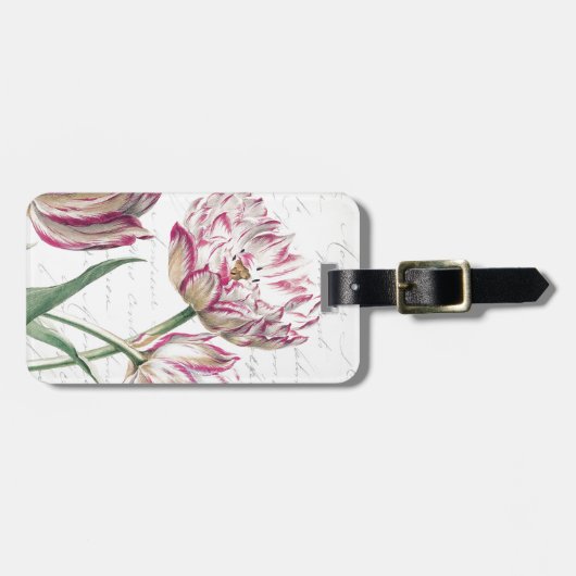 Botanische roze en witte Tulp Illustratie Bagagelabel (Voorkant horizontaal)