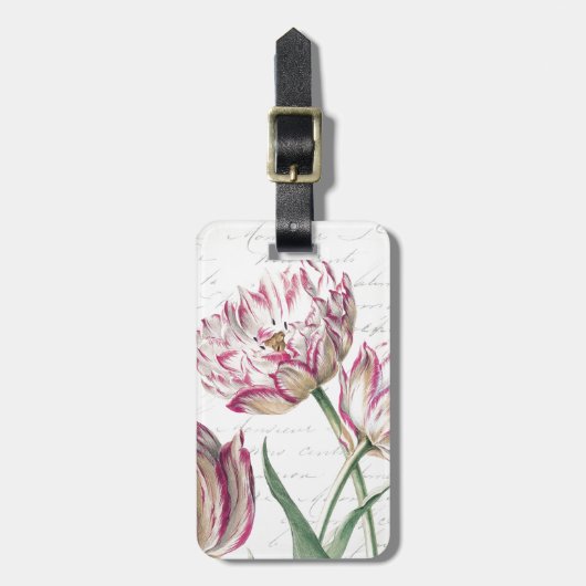 Botanische roze en witte Tulp Illustratie Bagagelabel (Voorkant verticaal)