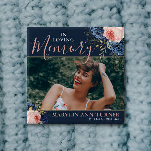 Botanische roze en zeemacht Florals Elegant Memori Vierkante Button 5,1 Cm