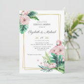 Botanische roze flamingo Floral Couple Shower Kaart (Staand voorkant)