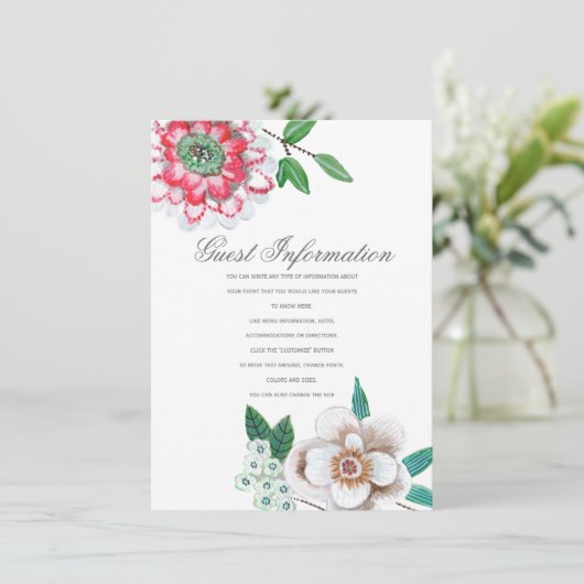 Botanische roze Floral Guest-informatiekaart Informatiekaartje (Staand voorkant)