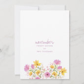 Botanische roze gele waterverf florale bruiloft kaart (Achterkant)