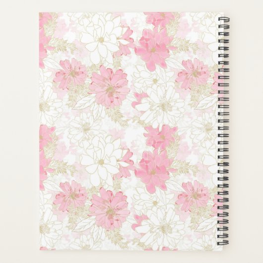 Botanische roze gouden bloemen planner (Achterkant)