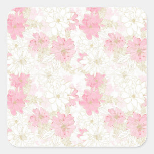 Botanische roze gouden bloemen vierkante sticker