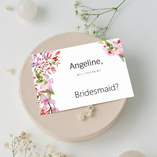 Botanische roze kersenbloesem zomer Bruidsmeisje Kaart