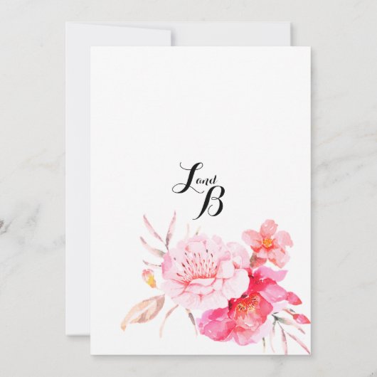 Botanische roze, klassieker, florale bruiloft kaart (Achterkant)